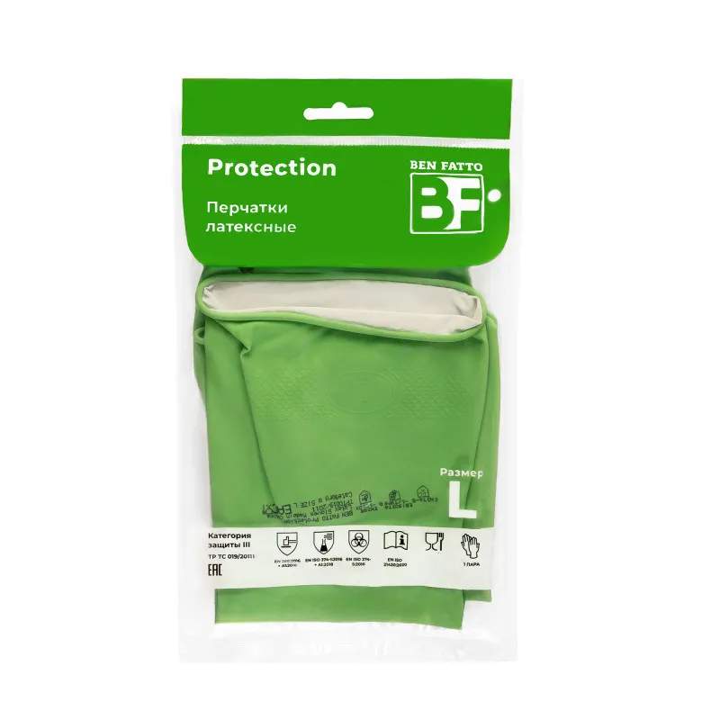 Перчатки резиновые Ben Fatto Protection L зеленые