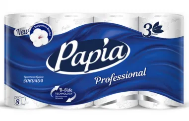 Туалетная бумага Papia Professional 3 слойная белая в упаковке 8 рулонов (артикул производителя 5080998)
