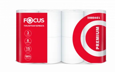 Туалетная бумага Focus Premium 3 слойная белая в упаковке 8 рулонов (артикул производителя 5080461)