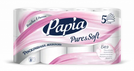 Туалетная бумага PAPIA PURE&SOFT слойная белая в упаковке 8 рулонов (артикул производителя 5082642/5075358)