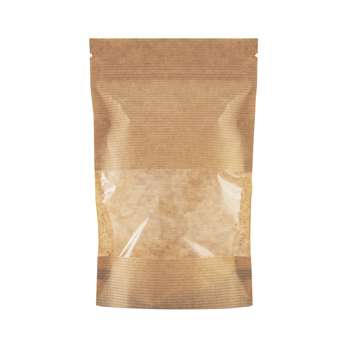 Пакет бумажный зип-лок 135х225+(35+35) с окном крафт 140 мм