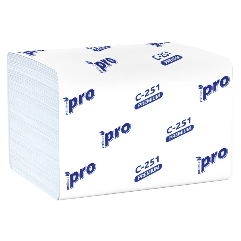 Салфетки бумажные для диспенсера PROtissue 22х16 2 слойные белые V сложения 200 листов (артикул производителя С251)