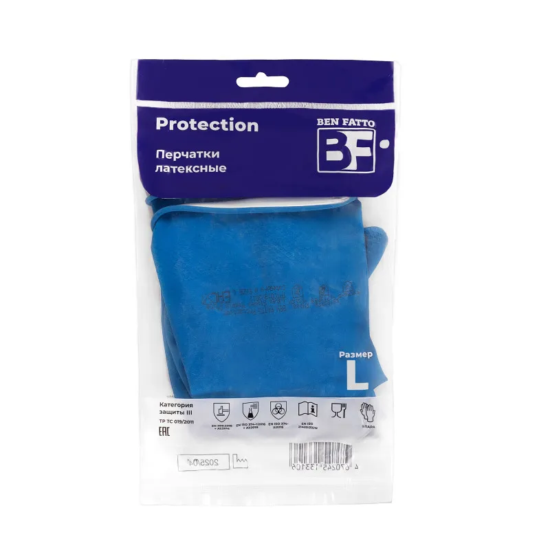 Перчатки резиновые Ben Fatto Protection L синие 