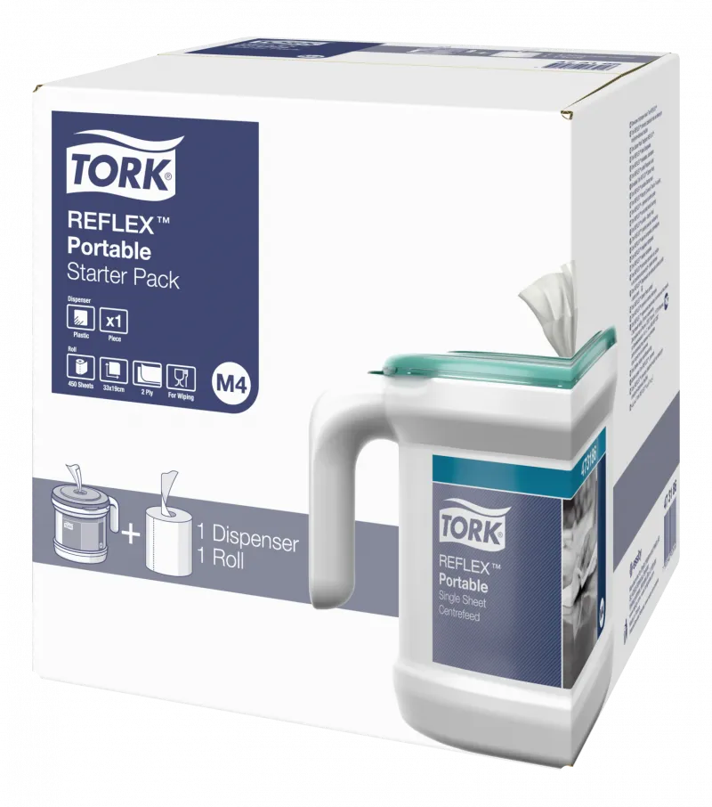 Диспенсер для полотенец TORK Reflex M4 Переносной стартовый набор белый пластик ЦВ (артикул производителя 473186)