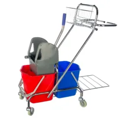 Тележка для уборки двухведерная по 17 л с отжимом каркас металлический (артикул производителя VMIC0007)