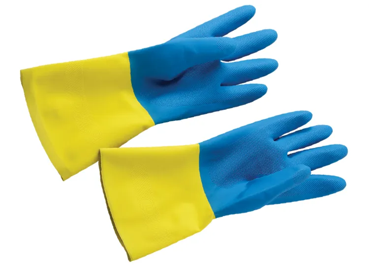Перчатки резиновые L BICOLOR Ben Fatto сине-желтые, текстурированные